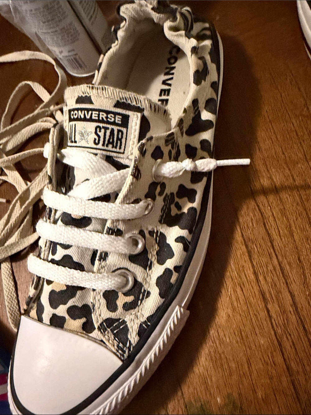 Converse Kids Leopard Print Low Top Sneakers in Beige and Black